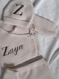Tenue de naissance beige en maille - 4 pièces
