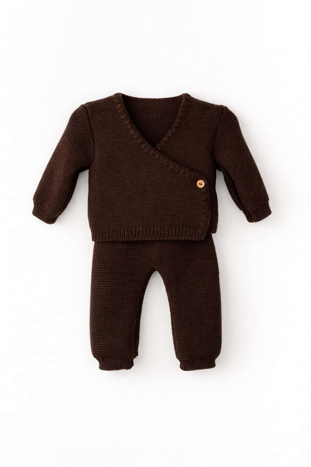 Tenue de naissance en maille marron - 4 pièces
