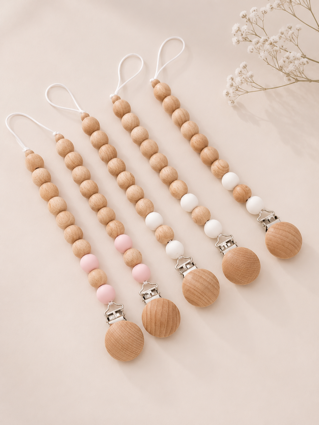 Attache tétine en silicone et bois de hêtre
