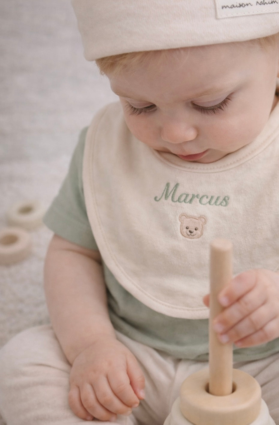 Bonnet & bavoir bébé en interlock de coton