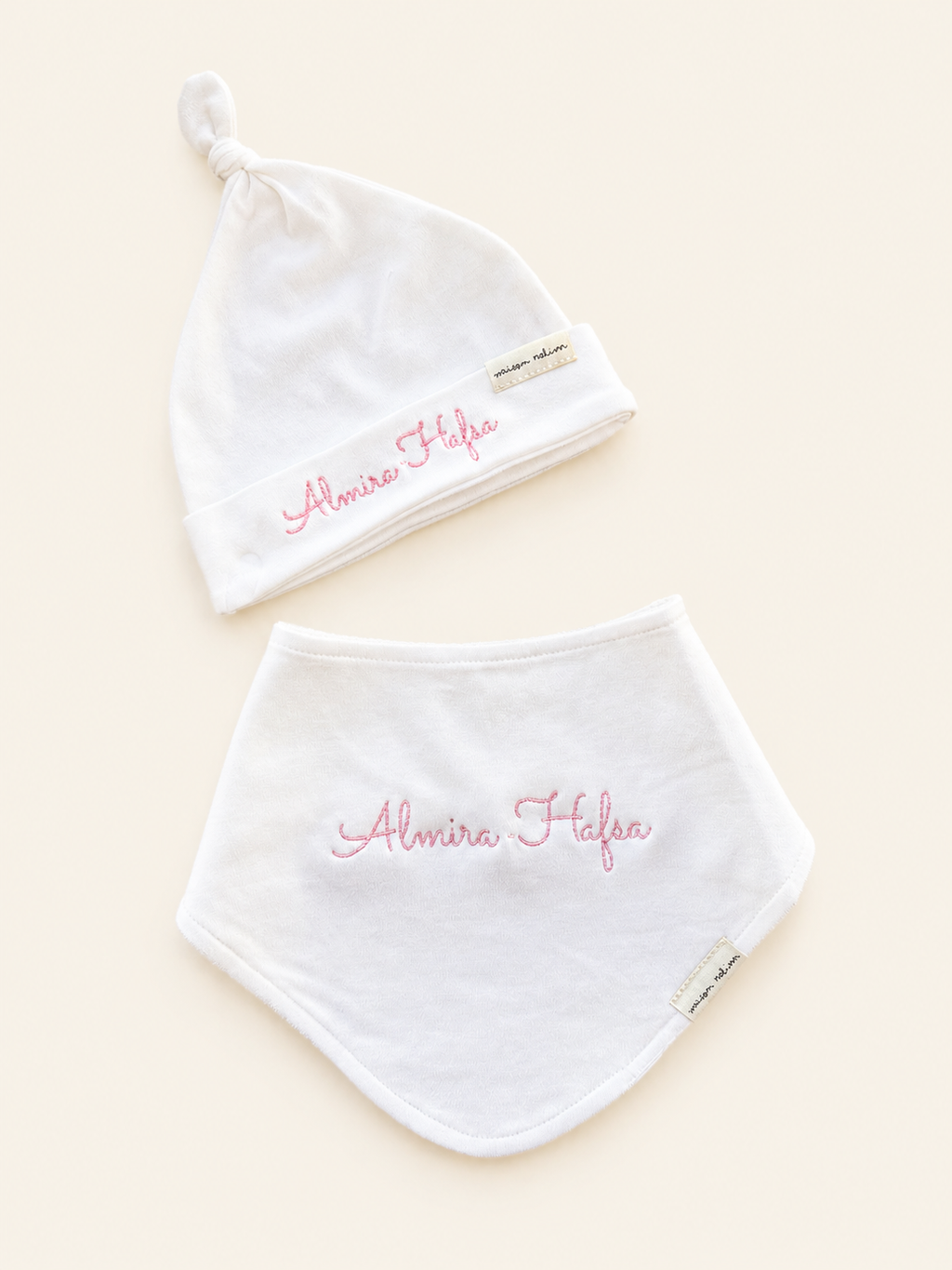 Bonnet & bavoir bébé en interlock de coton