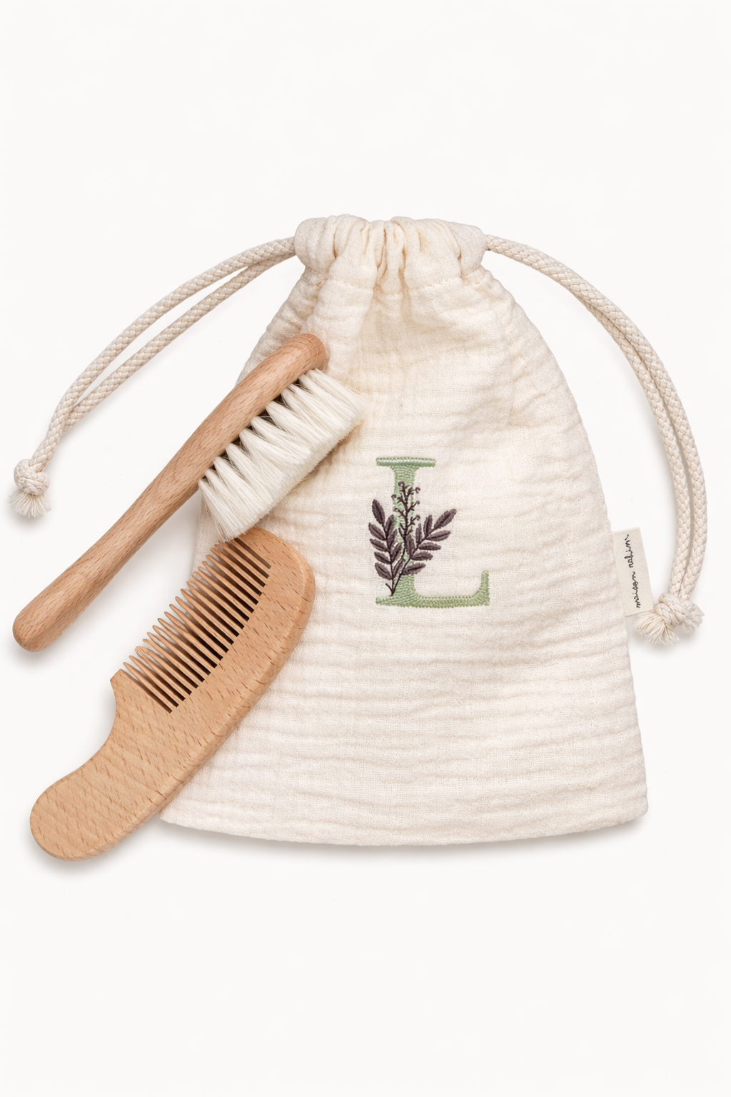 Set brosse & peigne en bois naturel