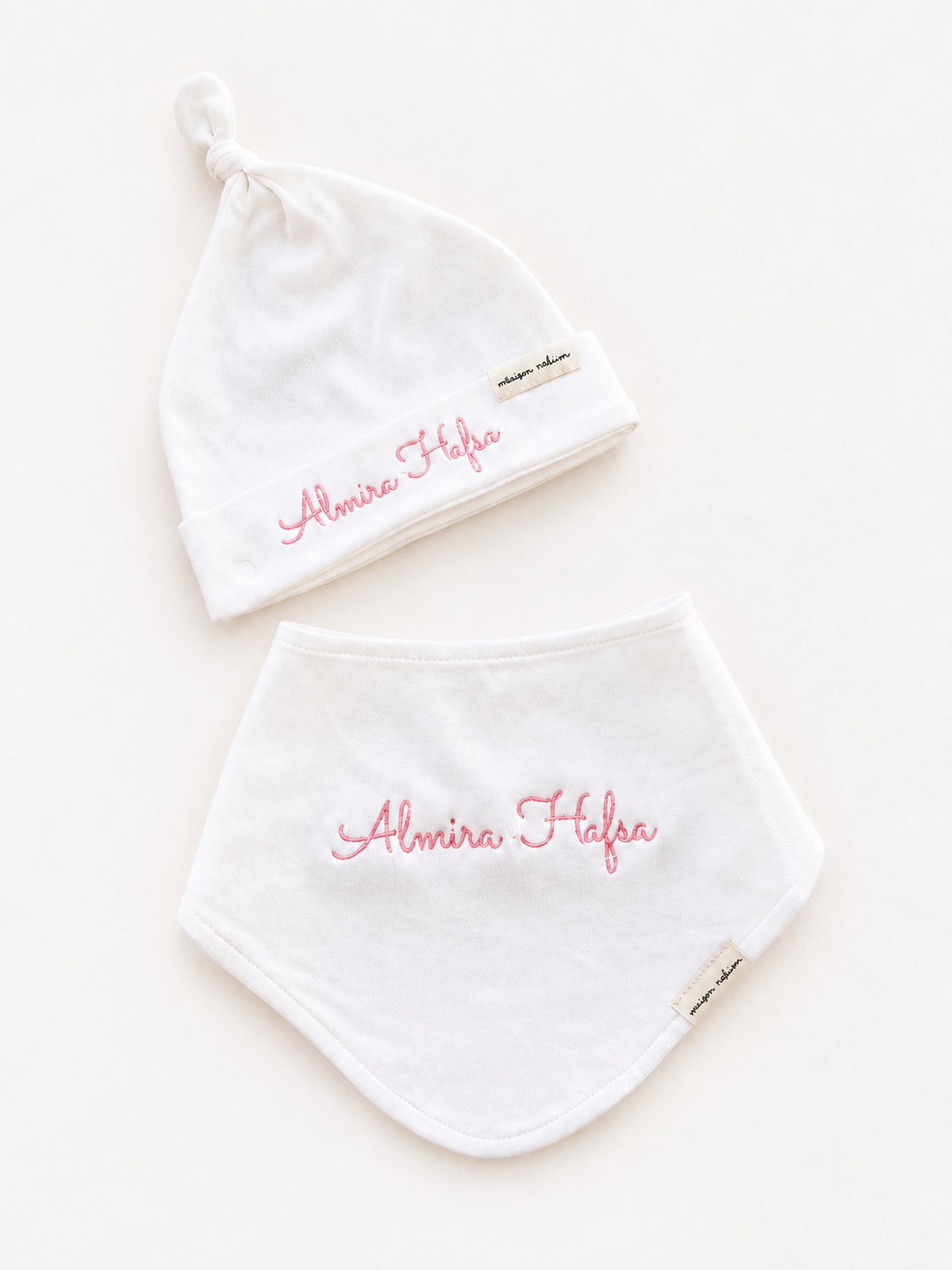 Bonnet & bavoir bébé en interlock de coton