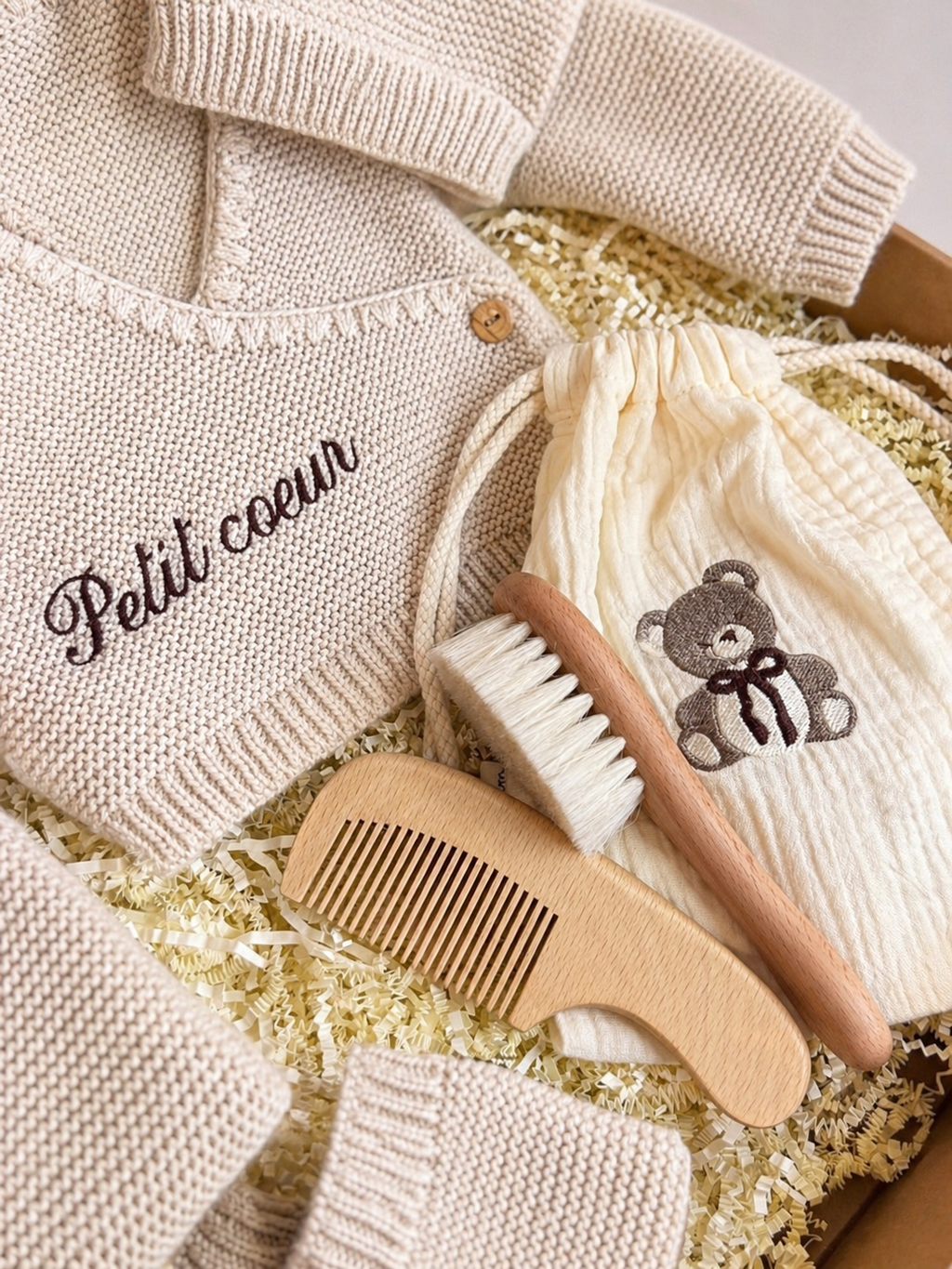 Coffret naissance « Petit Cœur » Beige naturel — 10 pièces