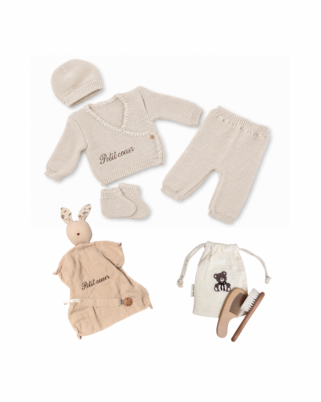 Coffret naissance « Petit Cœur » Beige naturel — 10 pièces