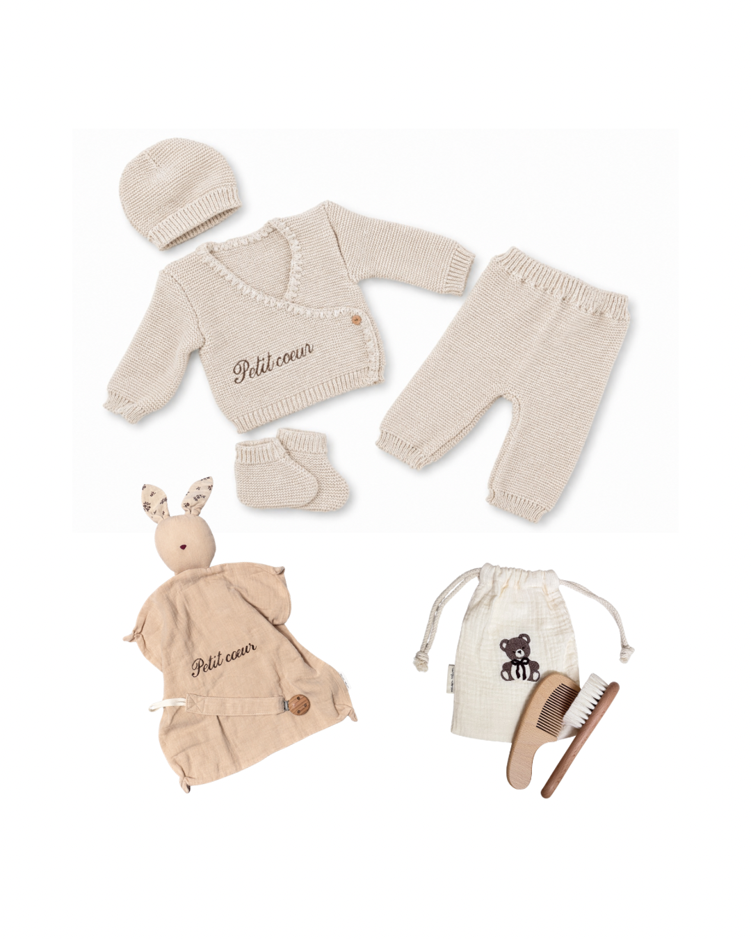 Coffret naissance « Petit Cœur » Beige naturel — 10 pièces