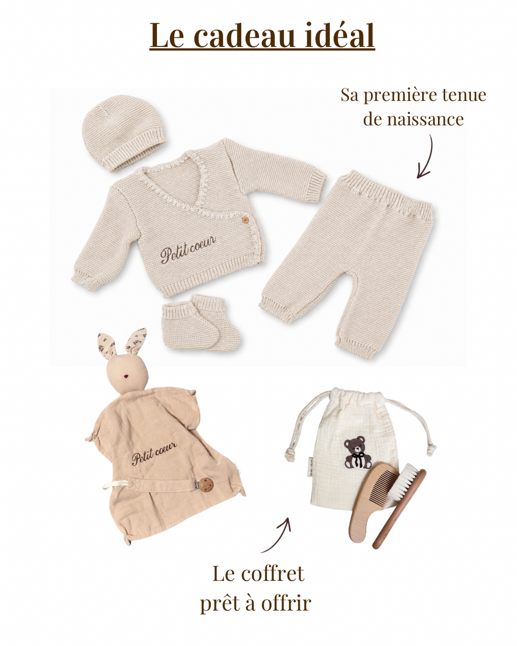 Coffret naissance « Petit Cœur » Beige naturel — 10 pièces