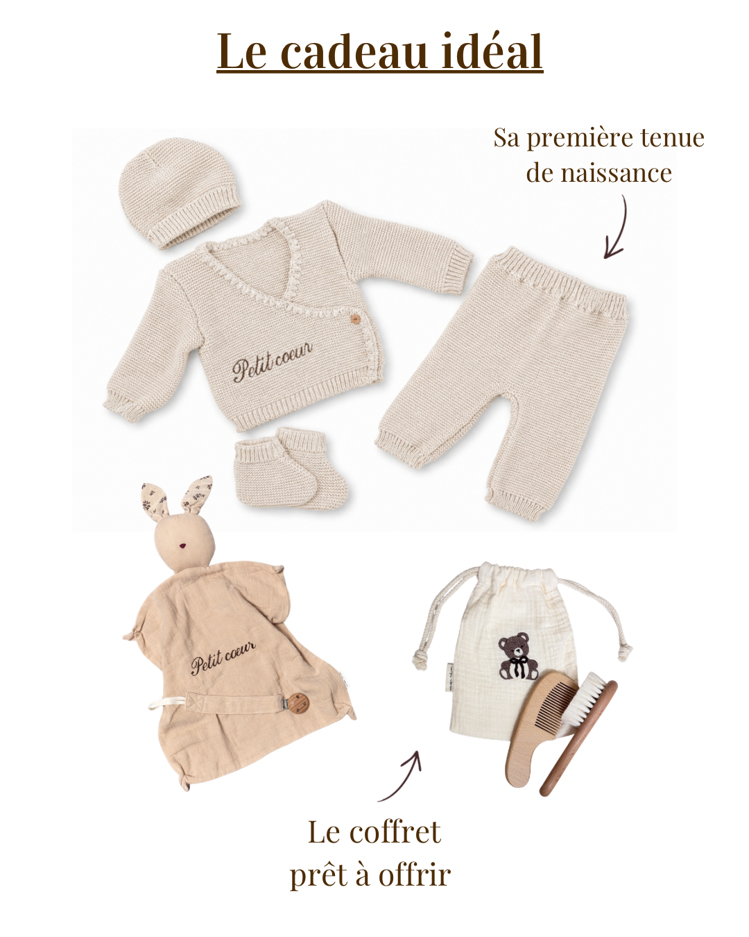 Coffret naissance « Petit Cœur » Beige naturel — 10 pièces