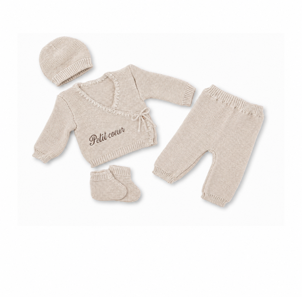 Tenue de naissance à personnaliser                            Beige naturel — 5 pièces